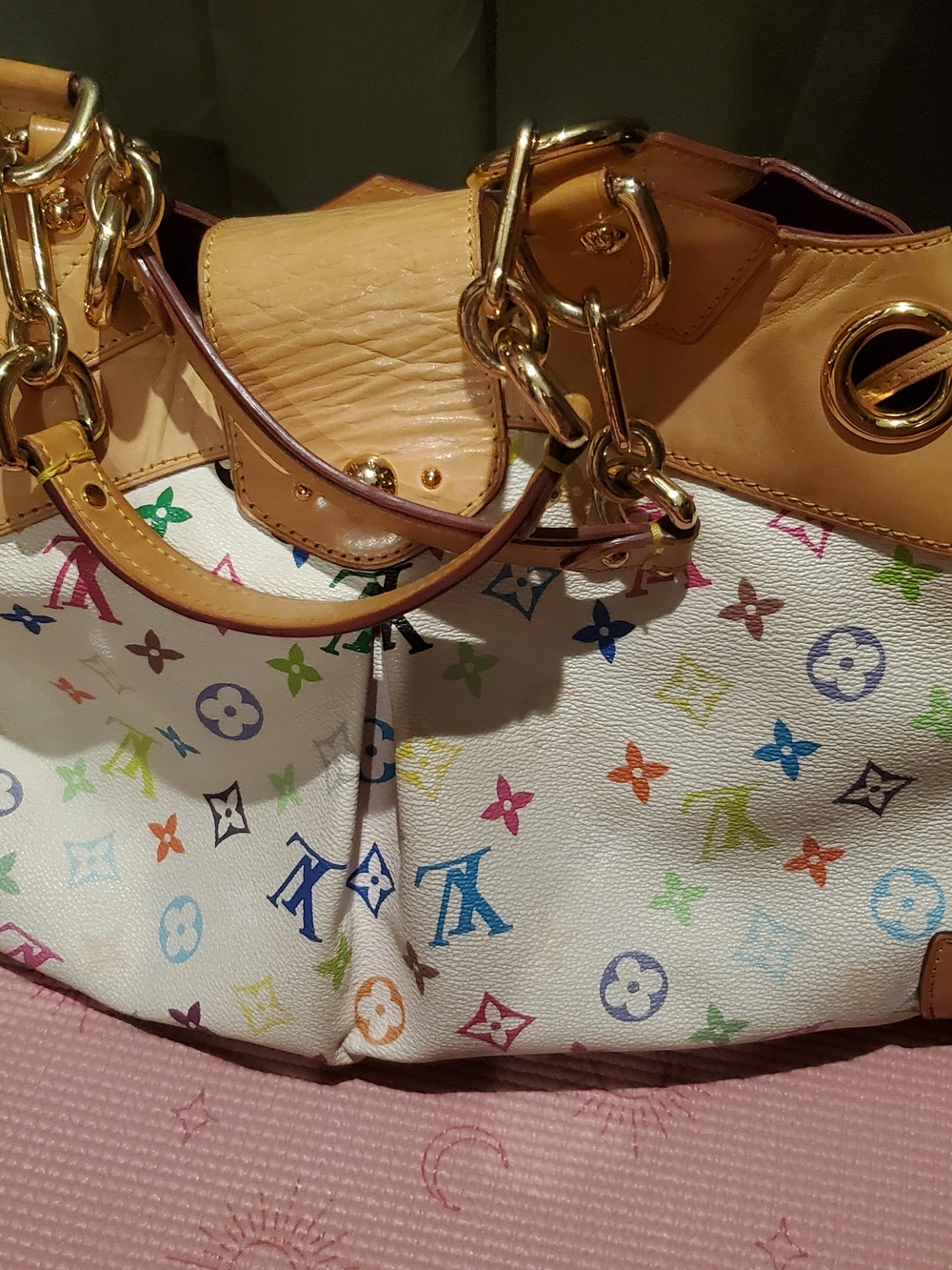Louis Vuitton Multicolor Monogram White Canvas Shoulder Bag with Tan Trim - Picture 3 of 11
